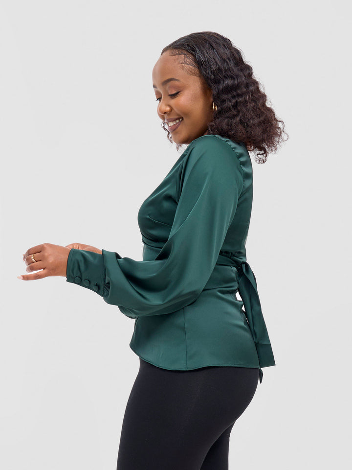 Vivo Merika Satin Wrap Top -  Dark Green