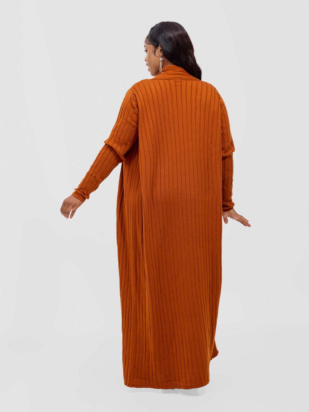 Vivo Lalani Rib Maxi Waterfall Cardigan - Rust