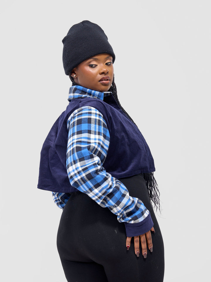 Zoya Aridi Cropped Jacket - Blue Flannel / Navy