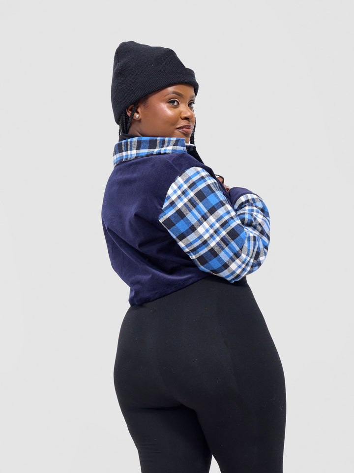 Zoya Aridi Cropped Jacket - Blue Flannel / Navy