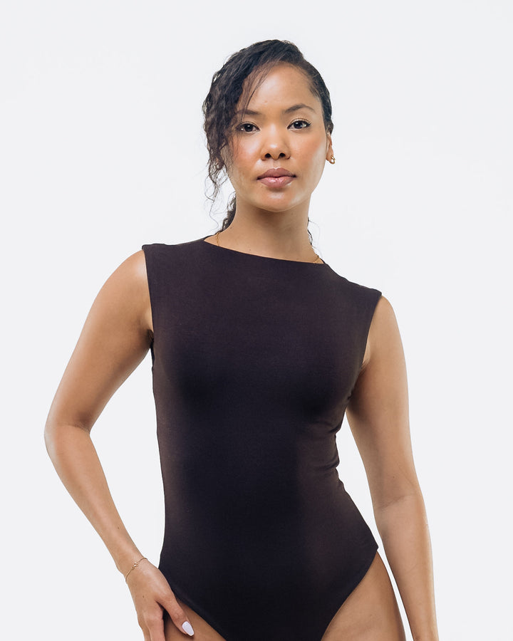 Vivo X This Is Essential  Sleeveless High Neck Bodysuit - Chocolate