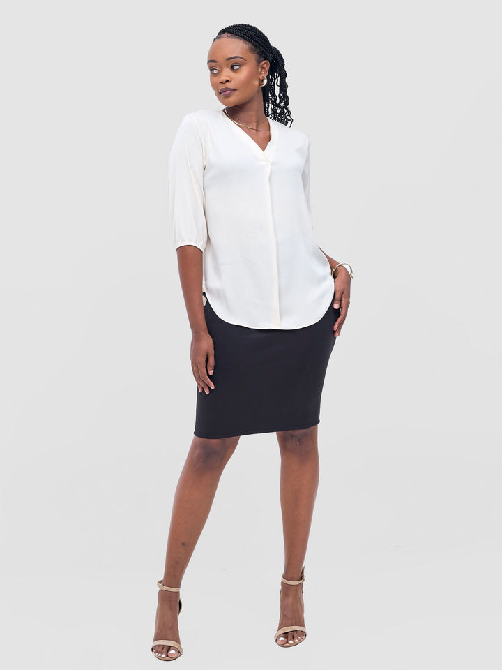 Vivo Dua 3/4 Sleeved V Neck Shirt - Buttermilk