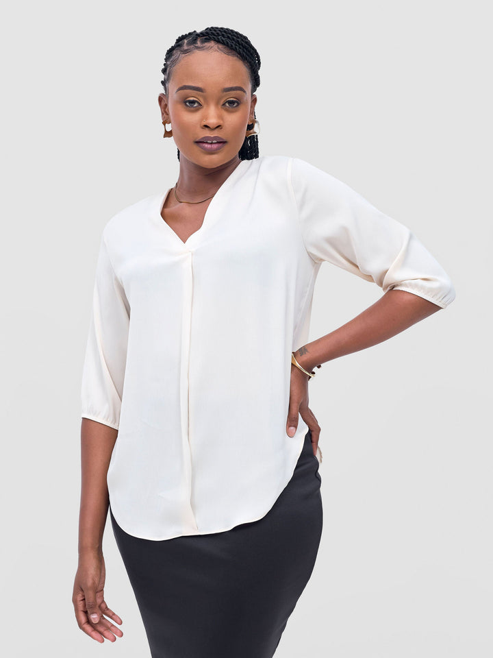Vivo Dua 3/4 Sleeved V Neck Shirt - Buttermilk