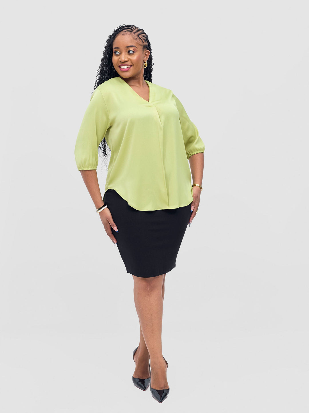 Vivo Dua 3/4 Sleeved V Neck Shirt - Lime