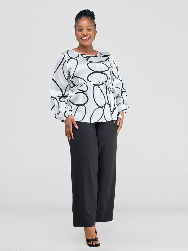 Vivo Basic Satin Bishop Sleeved Top - White Koto Print