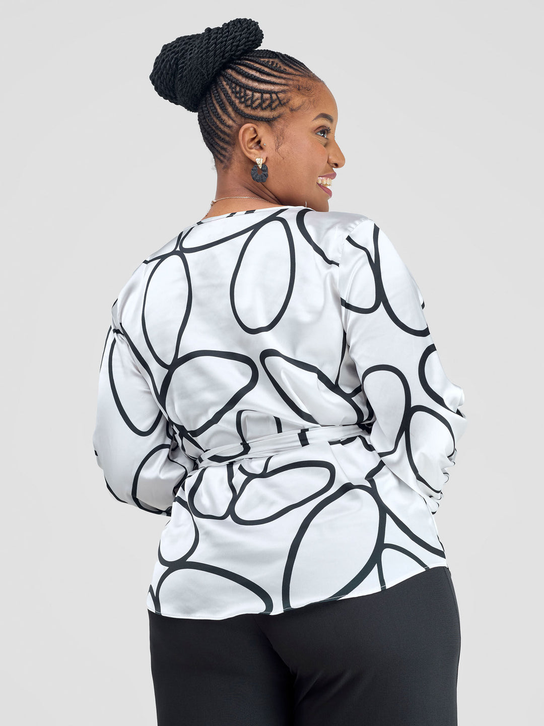 Vivo Basic Satin Bishop Sleeved Top - White Koto Print