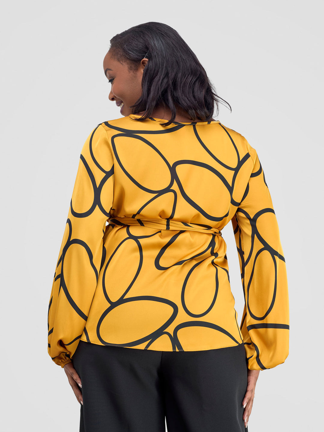 Vivo Basic Satin Bishop Sleeved Top - Mustard Koto Print