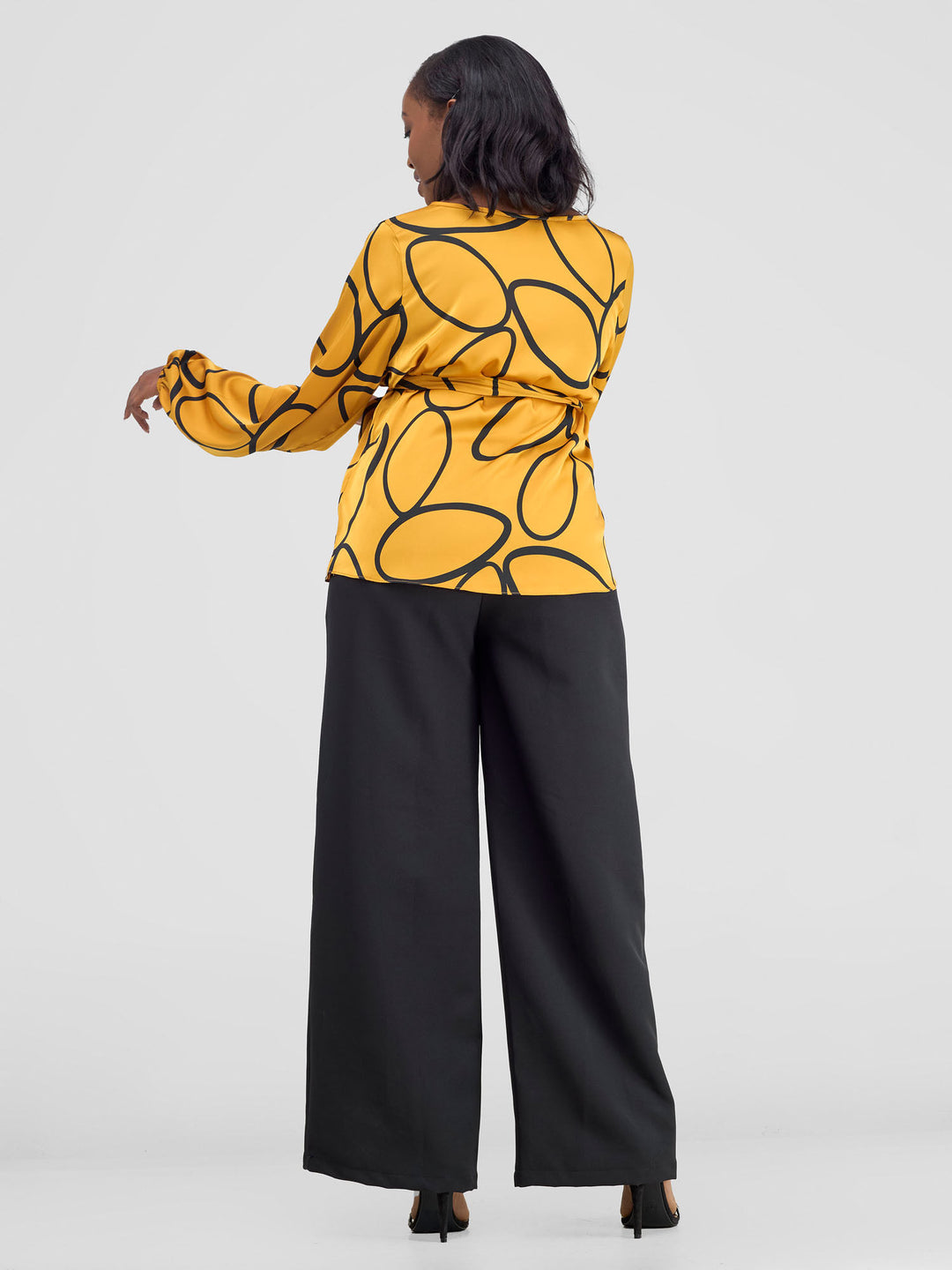 Vivo Basic Satin Bishop Sleeved Top - Mustard Koto Print