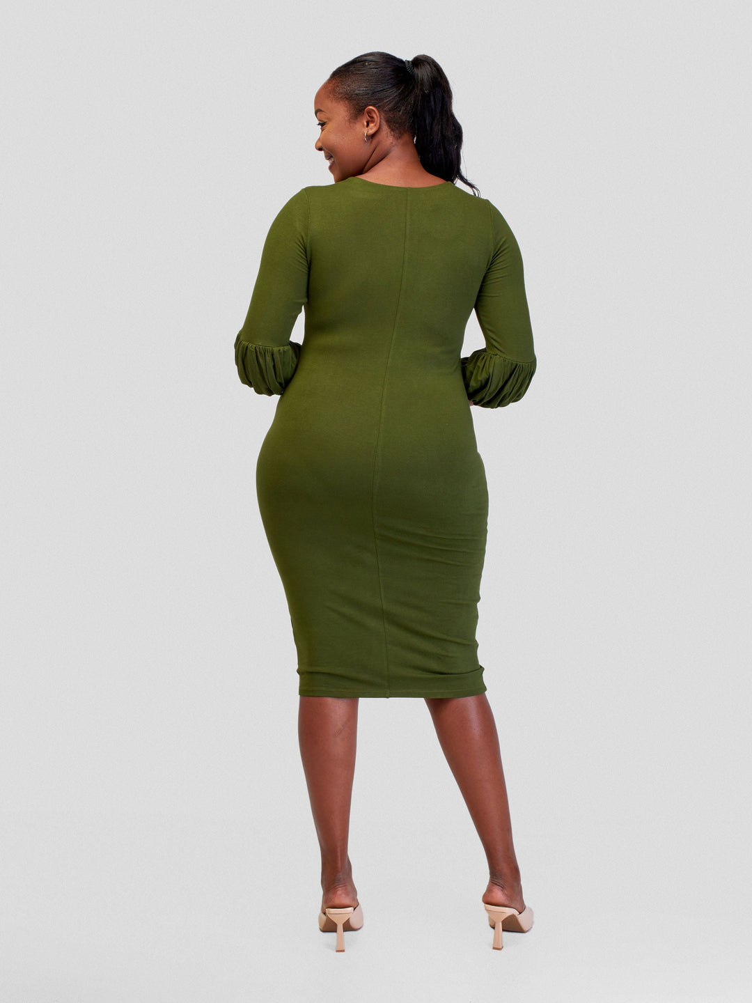 Vivo Basic Puff Sleeved Bodycon - Hunters Green