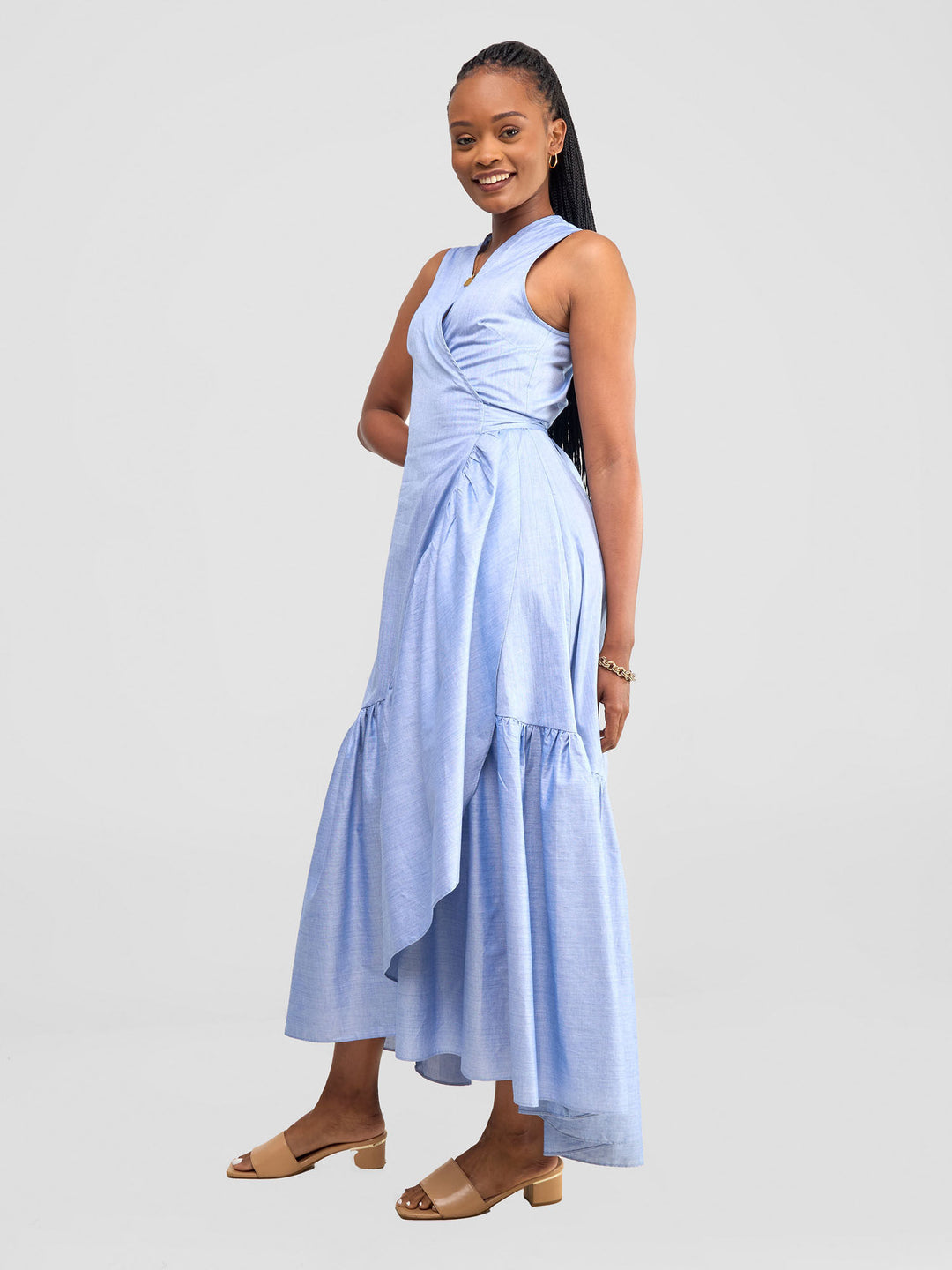 Safari Kikoy Wrap Maxi Dress - Light Blue