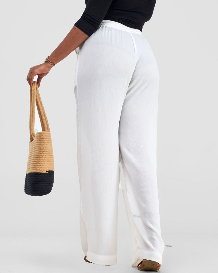 Vivo Wide Leg Chiffon Pants - White