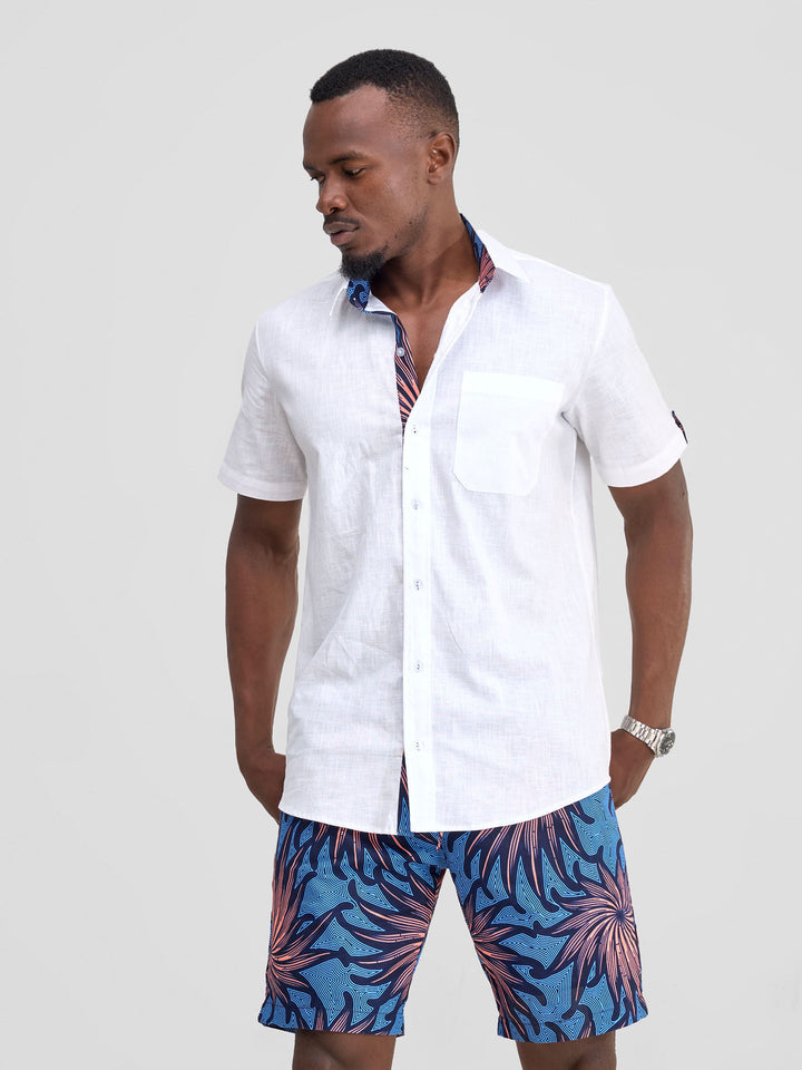 Safari Men's Short Sleeve Shirt - White / Tana Print