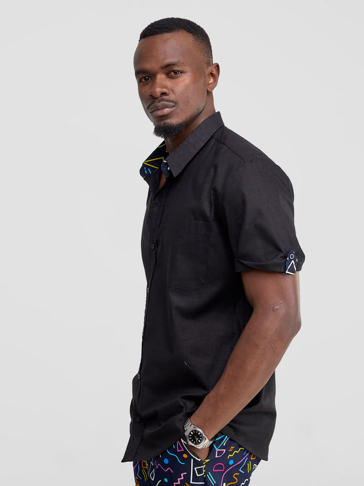 Safari Men's Short Sleeve Shirt - Black / Tari Print