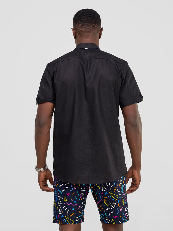 Safari Men's Short Sleeve Shirt - Black / Tari Print