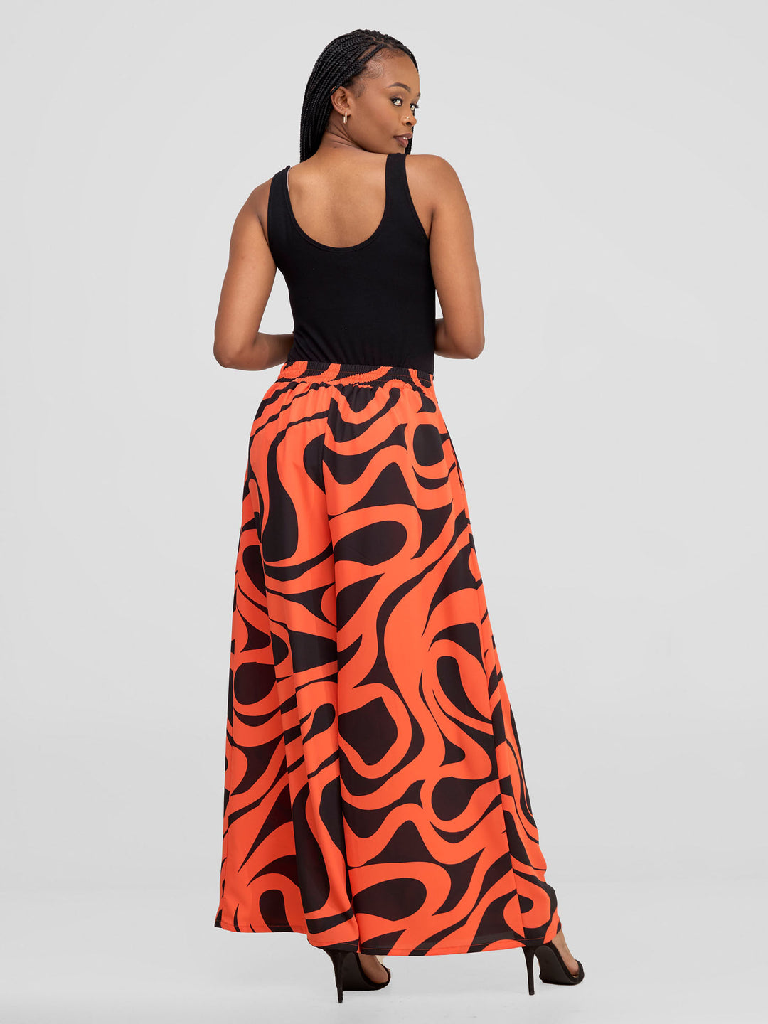 Vivo Asha Wide Leg Pants With Short Lining - Orange / Black Manda Print