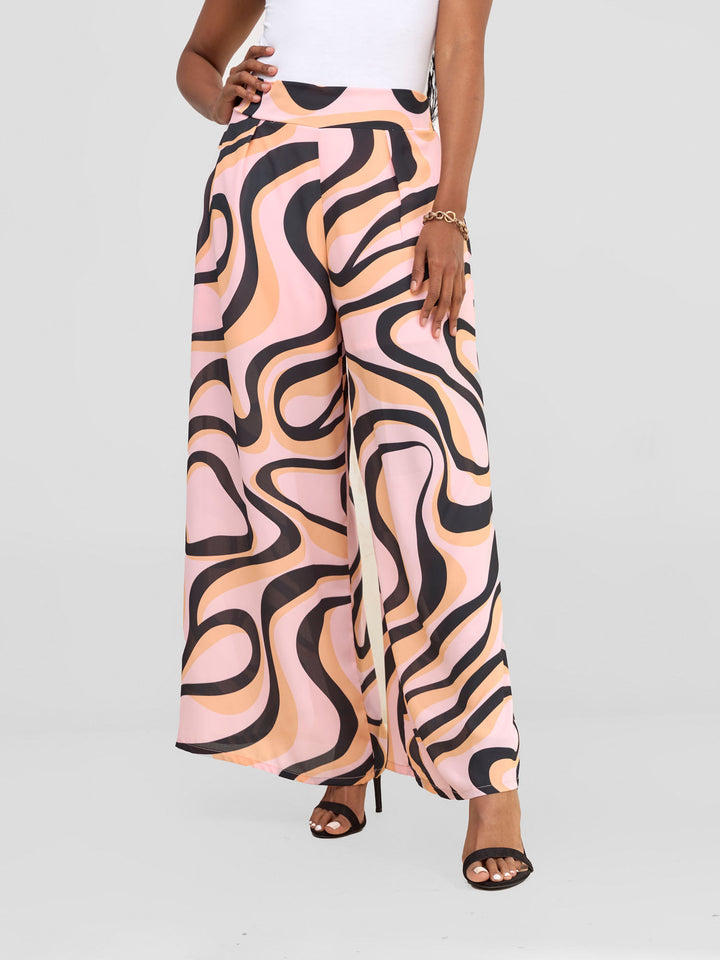 Vivo Asha Wide Leg Pants With Short Lining - Pink / Black Manda Print