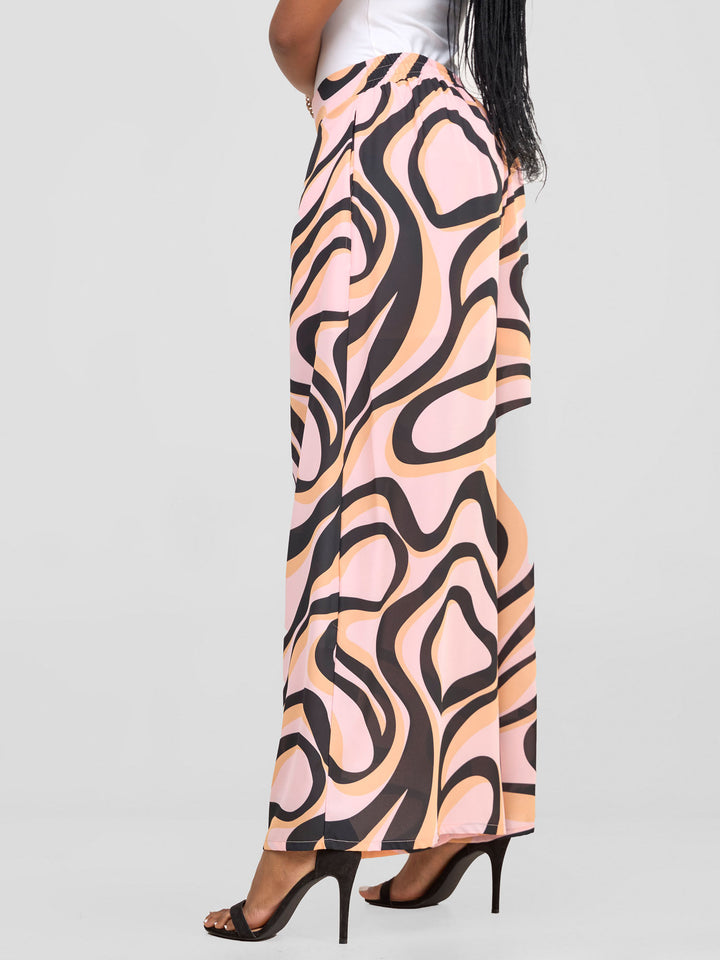 Vivo Asha Wide Leg Pants With Short Lining - Pink / Black Manda Print