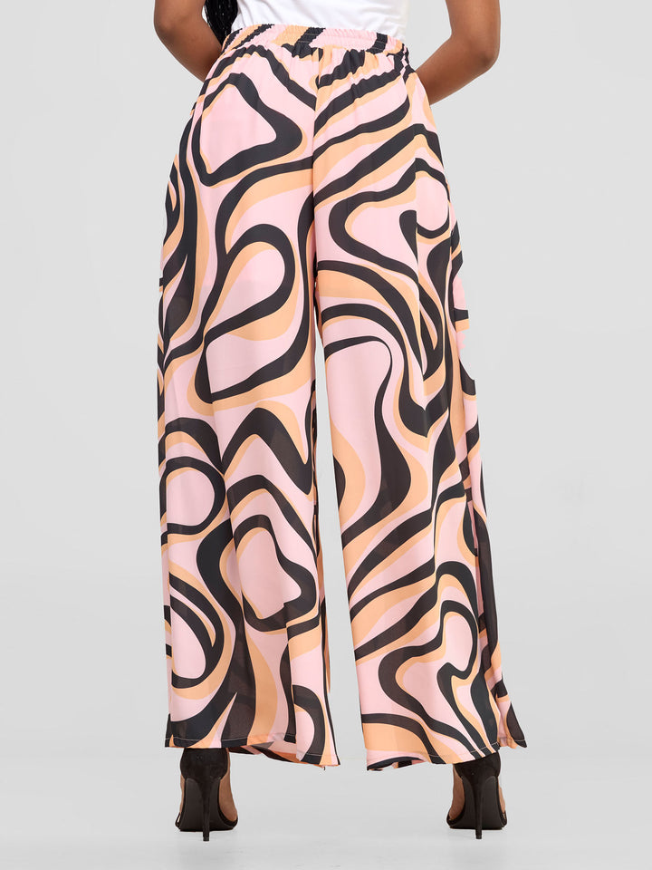 Vivo Asha Wide Leg Pants With Short Lining - Pink / Black Manda Print