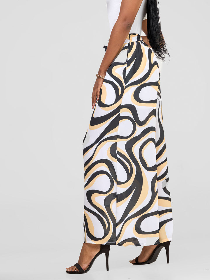 Vivo Asha Wide Leg Pants With Short Lining - White / Mustard Manda Print