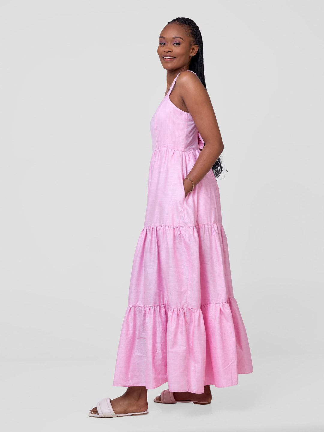 Safari Tie Back Maxi Dress - Light Pink