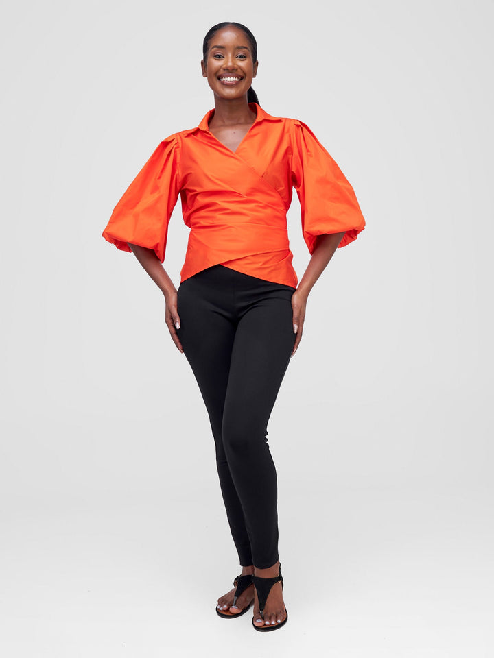 Safari Mali 3/4 Bishop Sleeve  Tie Top - Orange