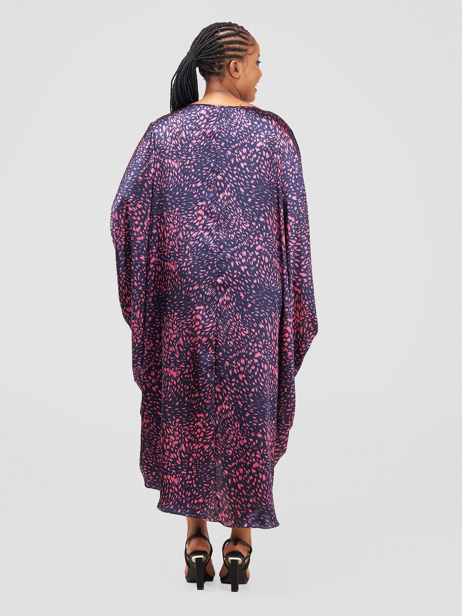 Vivo High Low Dolman Dress - Navy / Pink Print