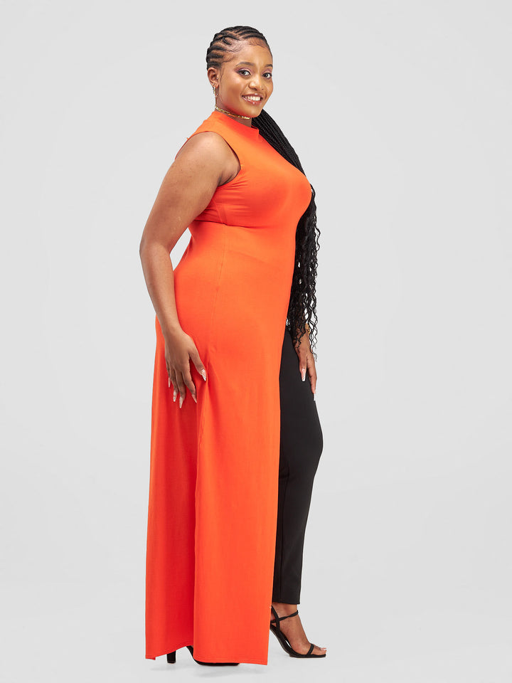 Zoya Yuni Sleeveless Turtle Neck Maxi Top - Orange