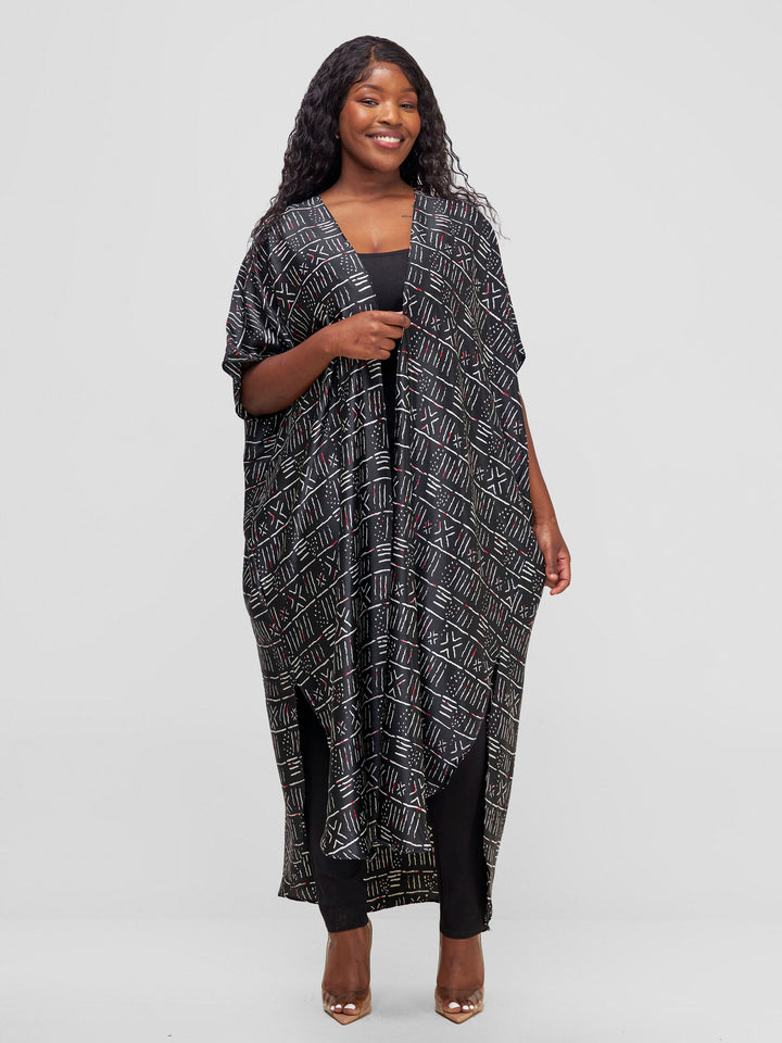 Vivo Extra Wide Kaftan - Black / White Tribal Print