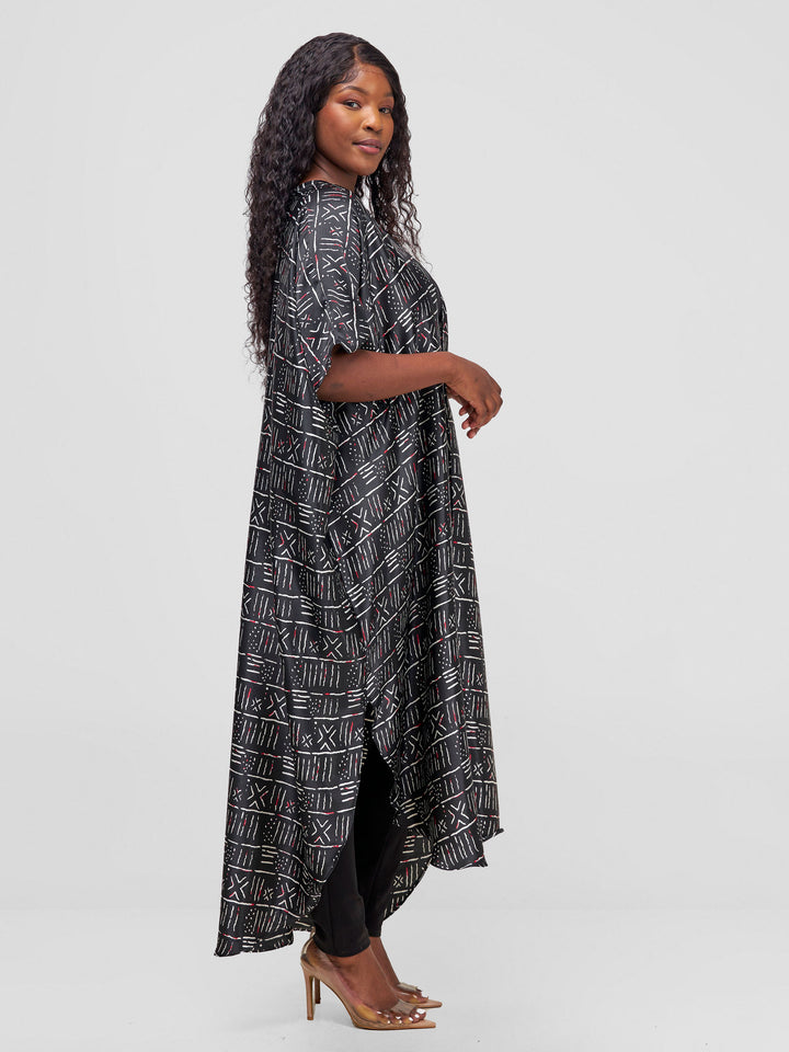 Vivo Extra Wide Kaftan - Black / White Tribal Print