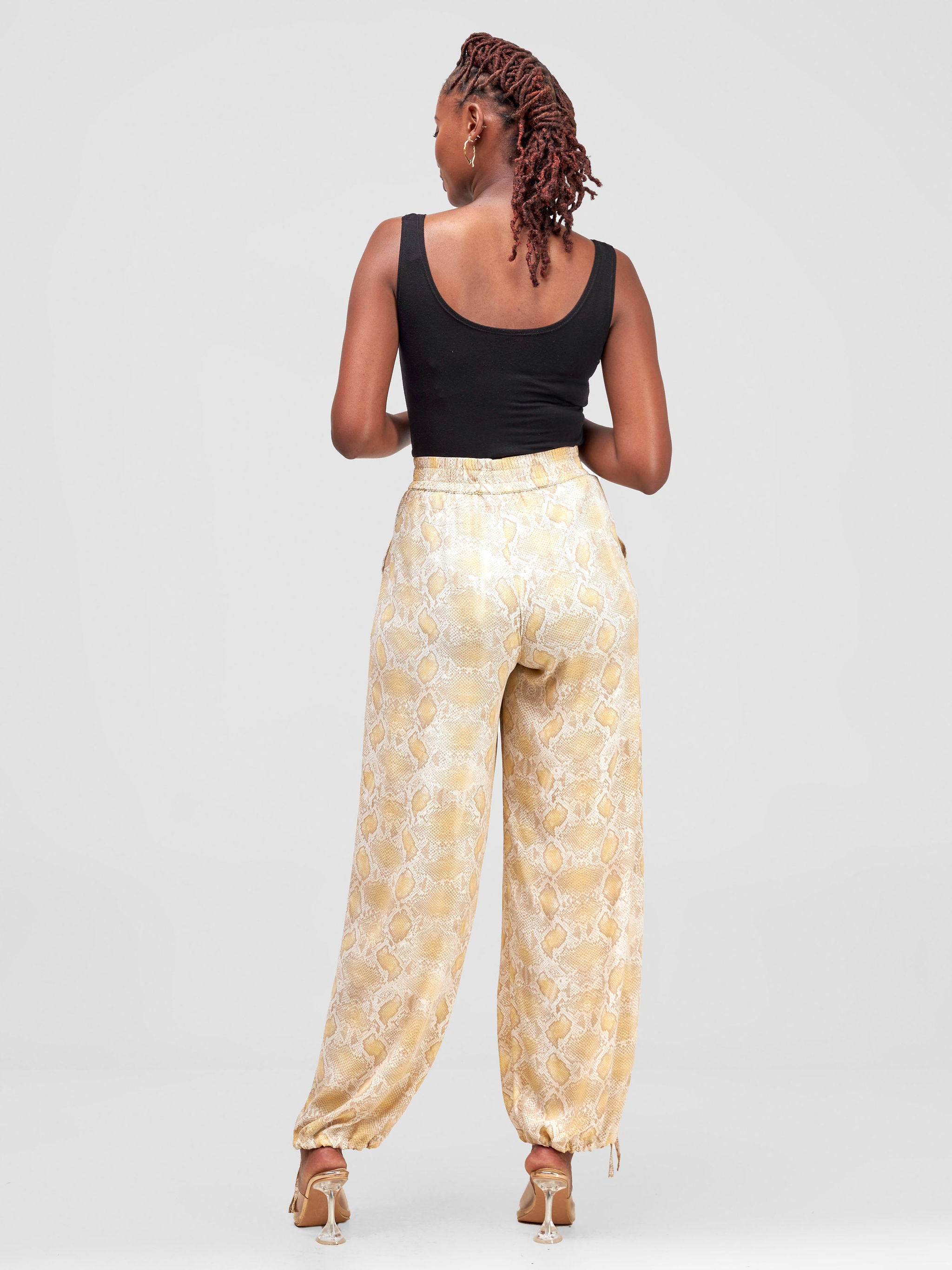 Vivo Satin Drawstring Pants - Print Sand