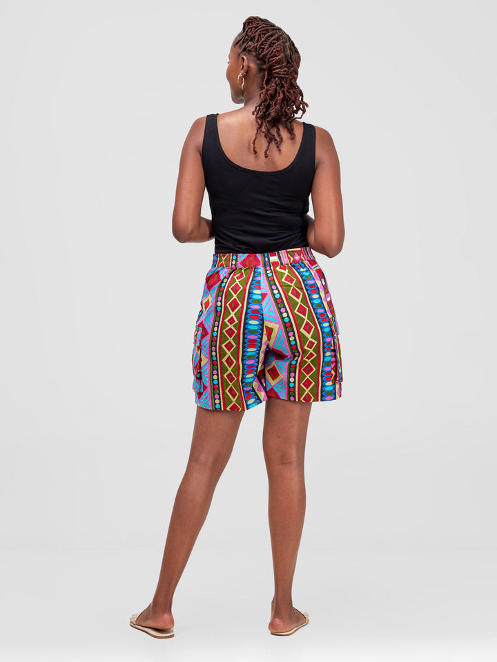 Safari Anga Wide Shorts - Pink / Blue Print