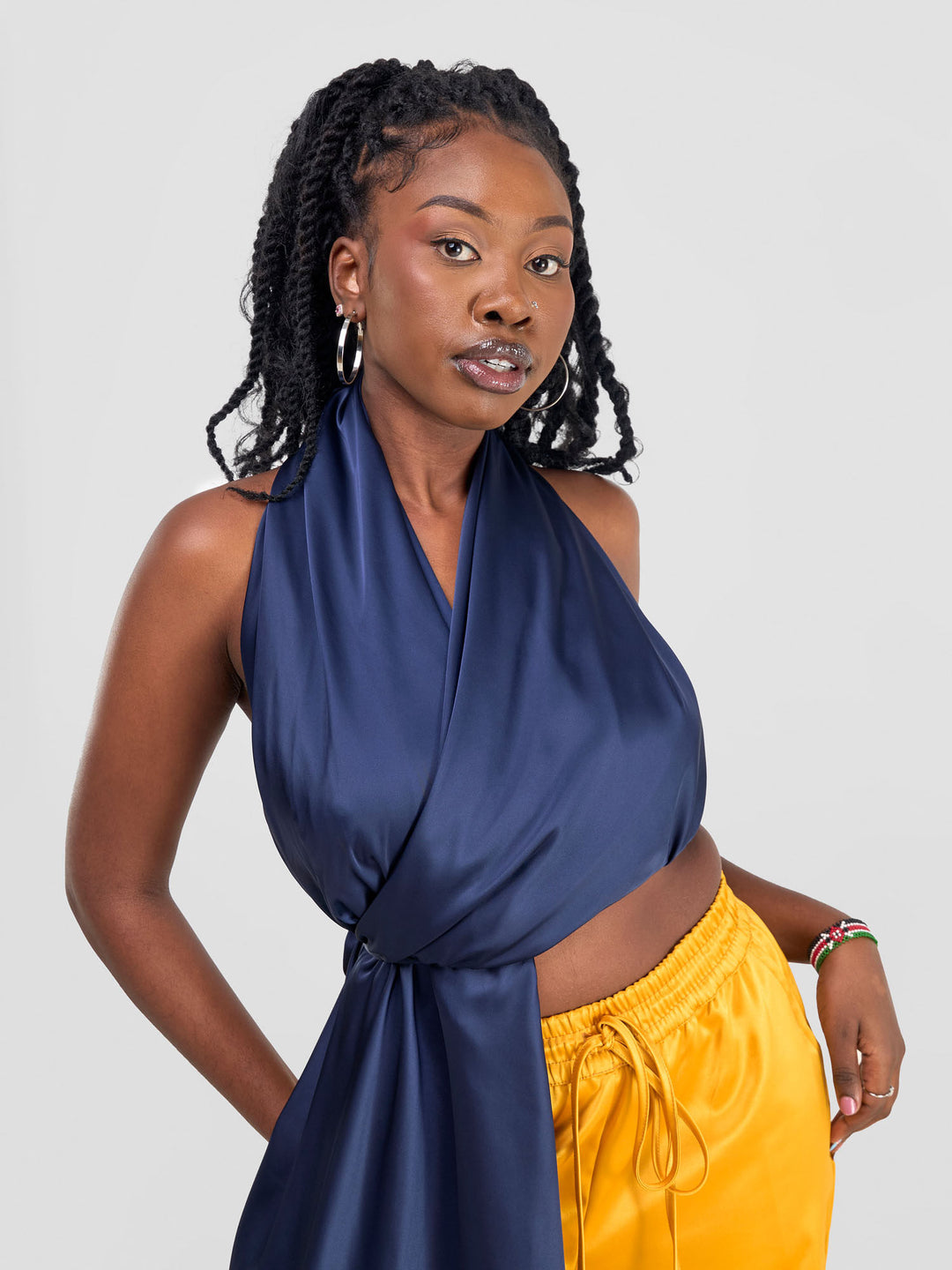 Zoya Luna Drape Tie Top - Dark Blue