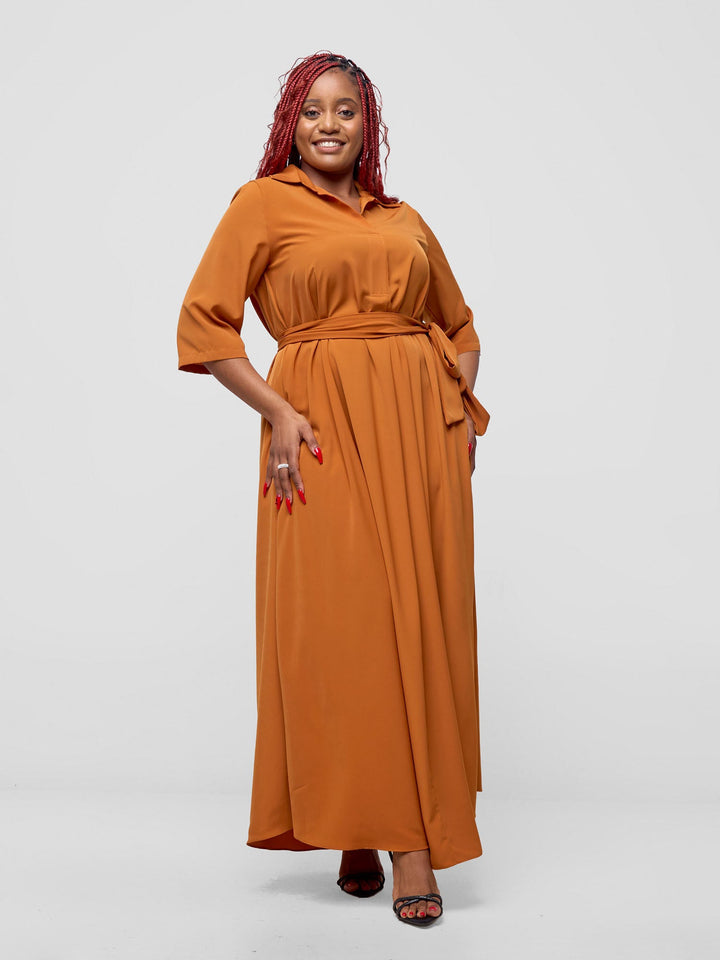 Vivo Yumi Maxi Shirt Dress - Terracotta Orange