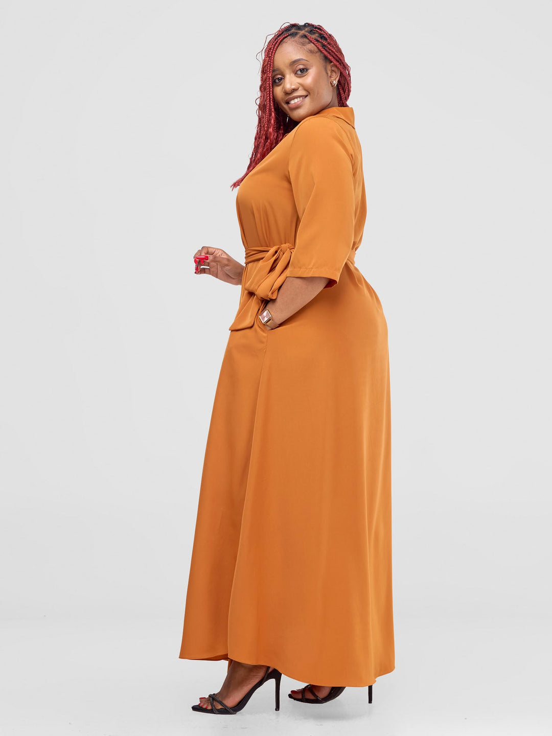 Vivo Yumi Maxi Shirt Dress - Terracotta Orange