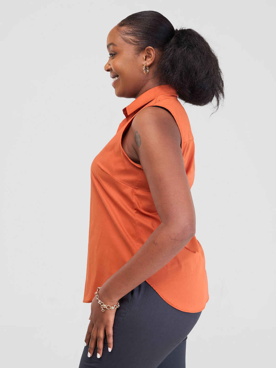 Safari Kamari Halter Shirt - Rust Orange