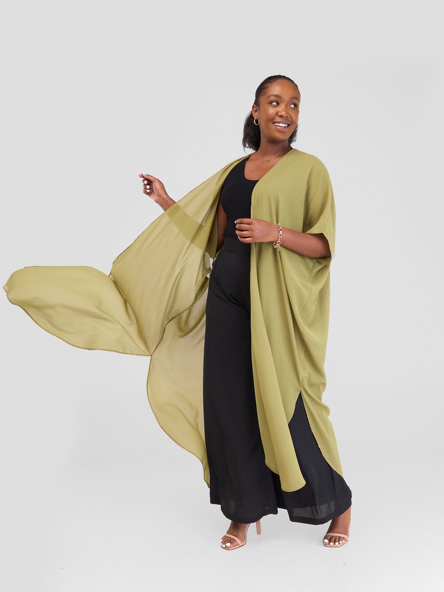 Vivo Chiffon Wide Kimono - Khaki Green