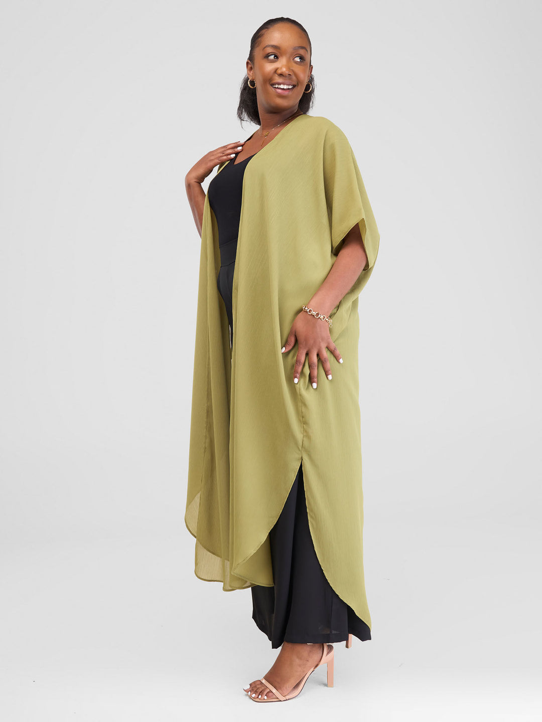 Vivo Chiffon Wide Kimono - Khaki Green