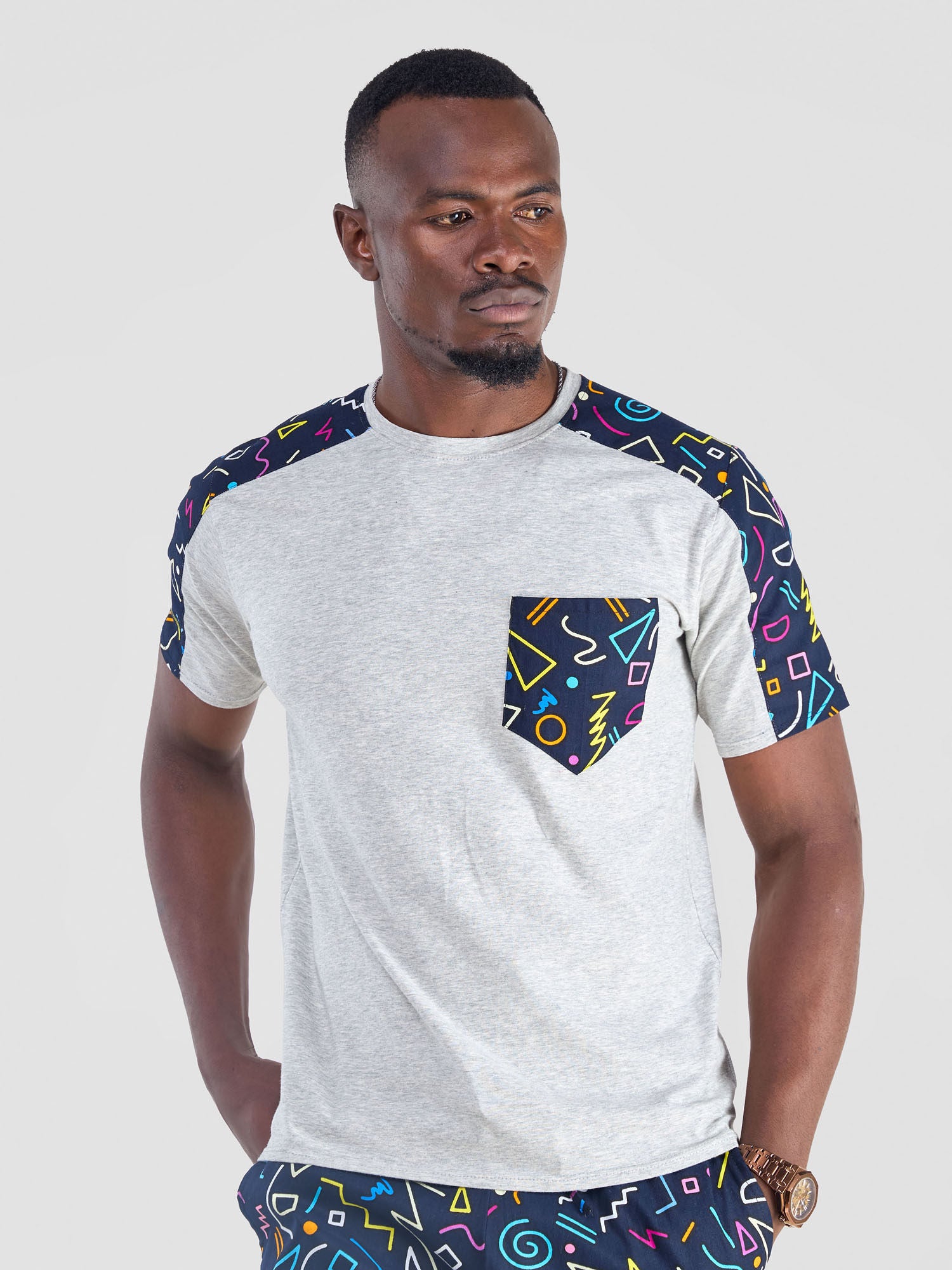 Safari Kitenge T-Shirt - Grey