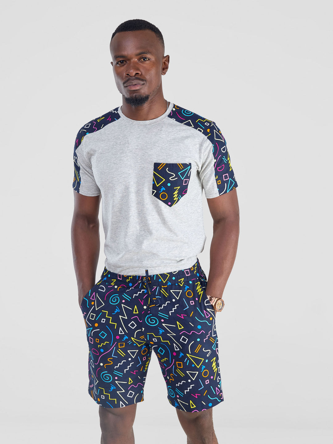 Safari Kitenge T-Shirt - Grey