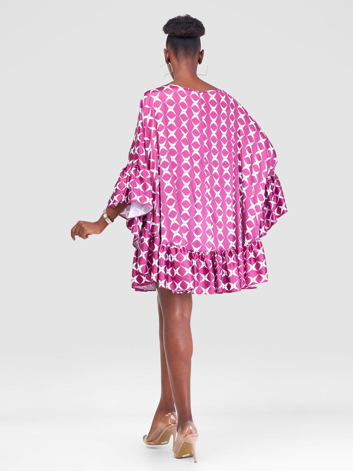 Vivo Malindi Tunic Dress With Frills - Purple / White Clover Print