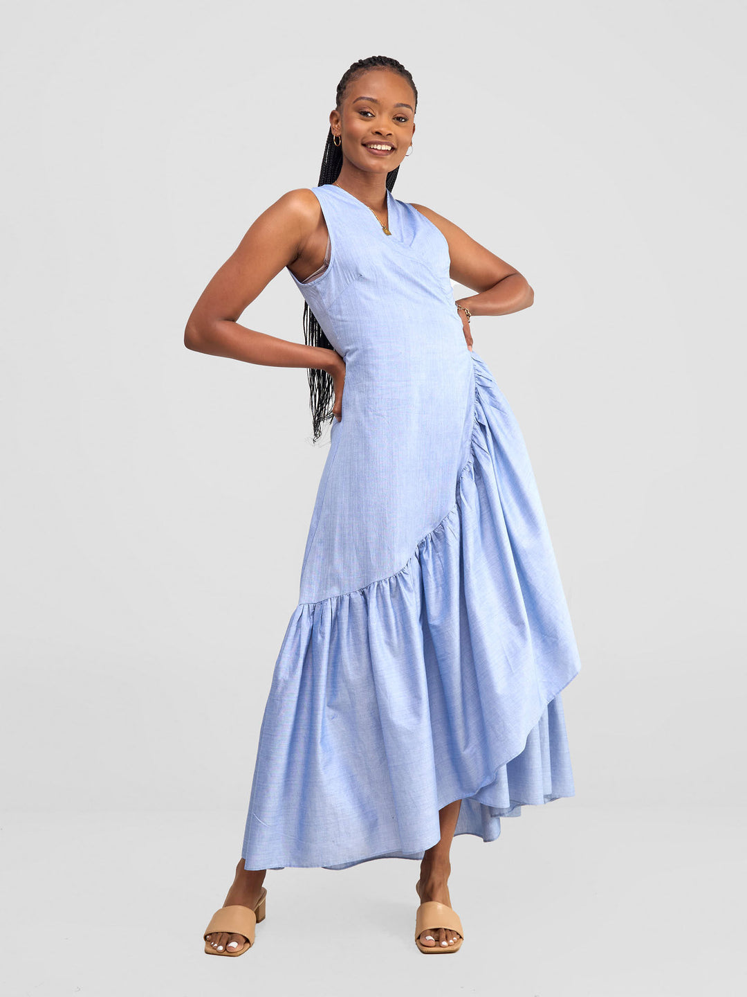 Safari Kikoy Wrap Maxi Dress - Light Blue