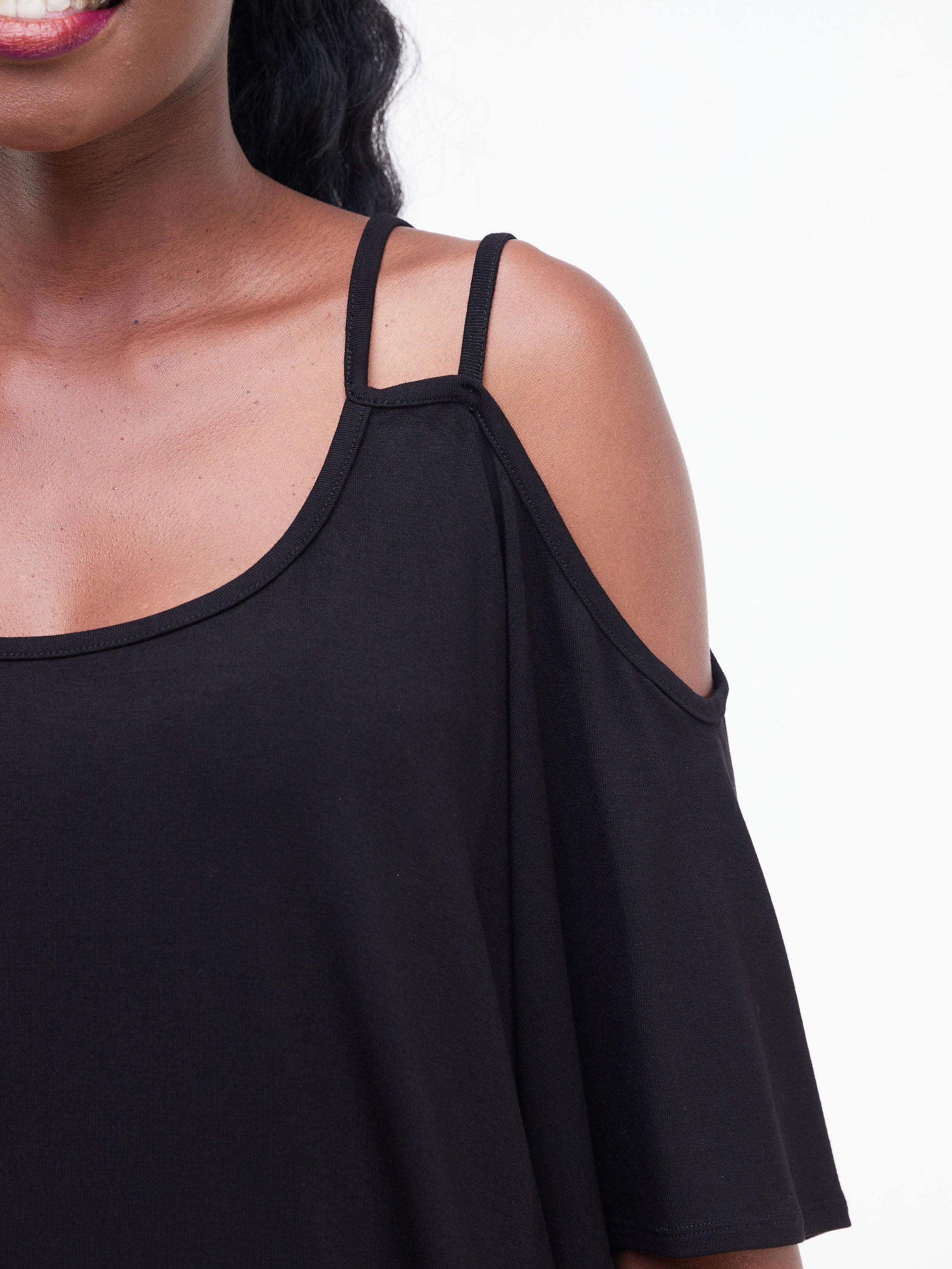 Vivo Essentials Strappy Cold Shoulder Top - Black