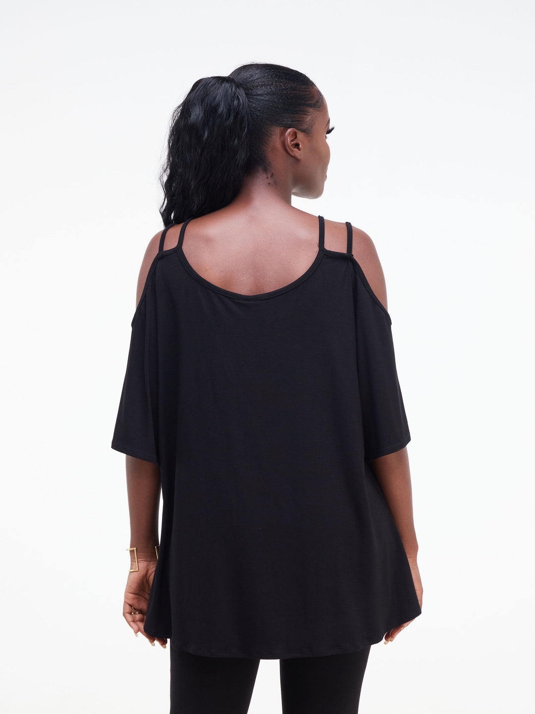 Vivo Essentials Strappy Cold Shoulder Top - Black