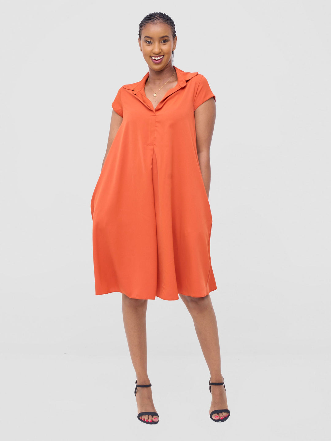 Vivo Yumi Cap Sleeve Dress - Rust