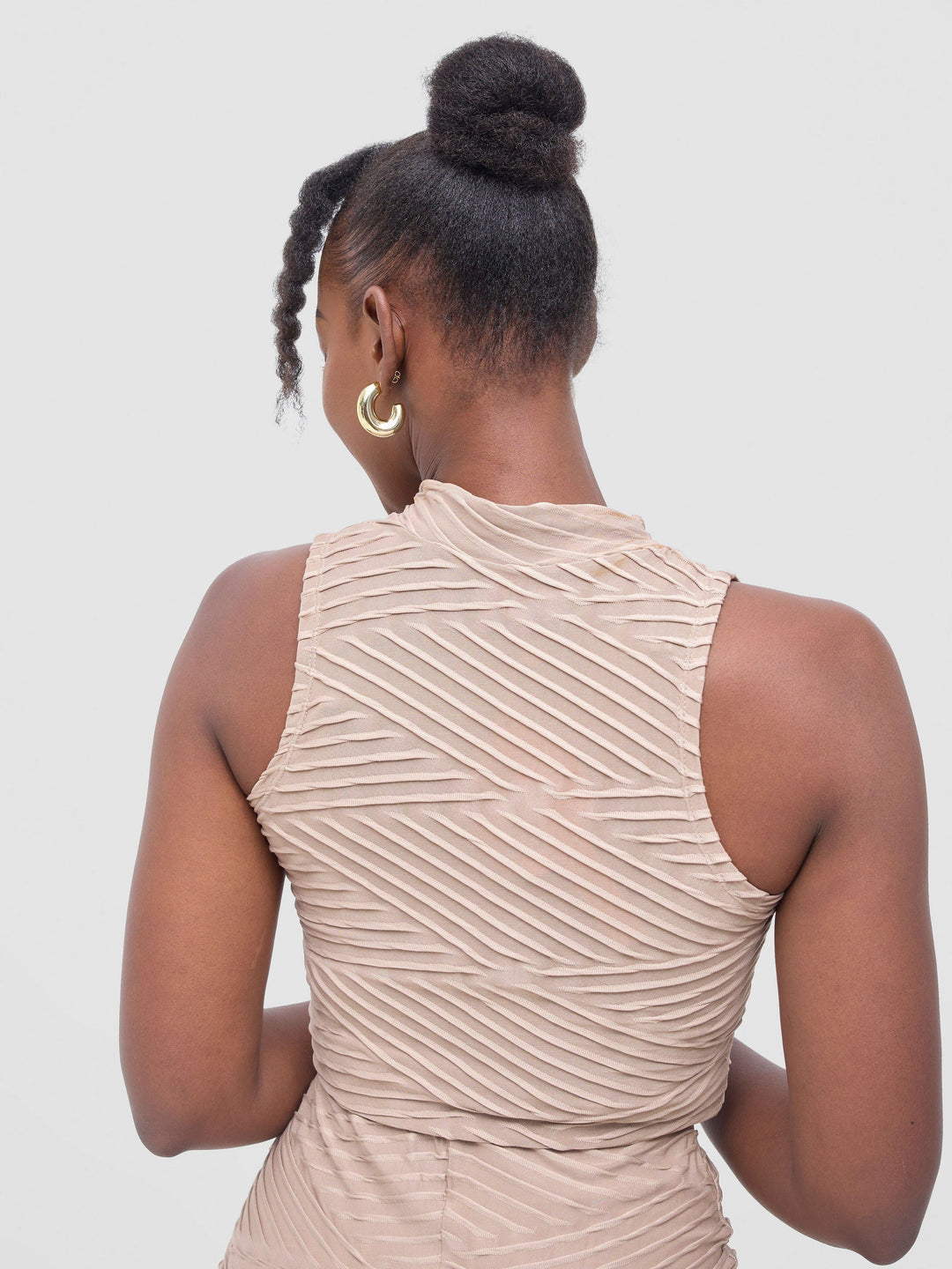 Vivo Kaisa Mock Neck Sleeveless Top - Taupe