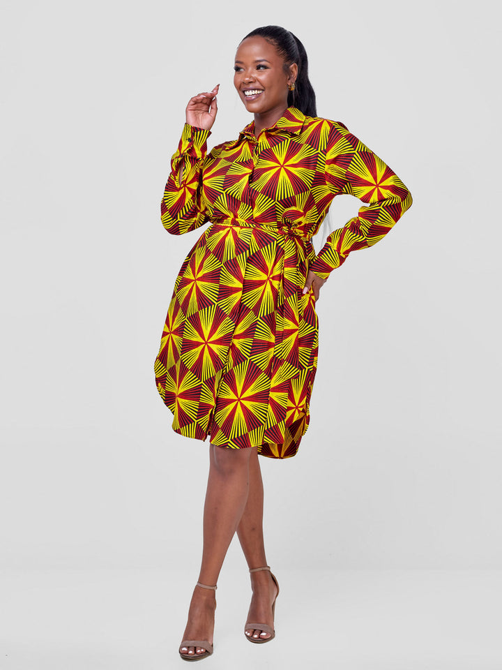 Vivo Long Sleeve Shirt Dress  - Juja Print