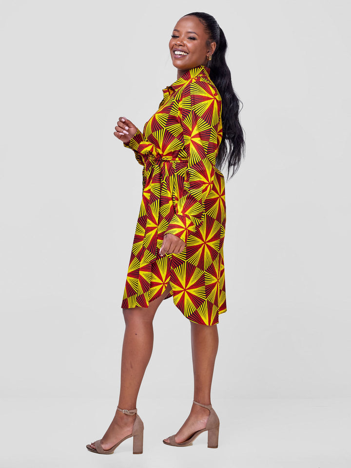 Vivo Long Sleeve Shirt Dress  - Juja Print