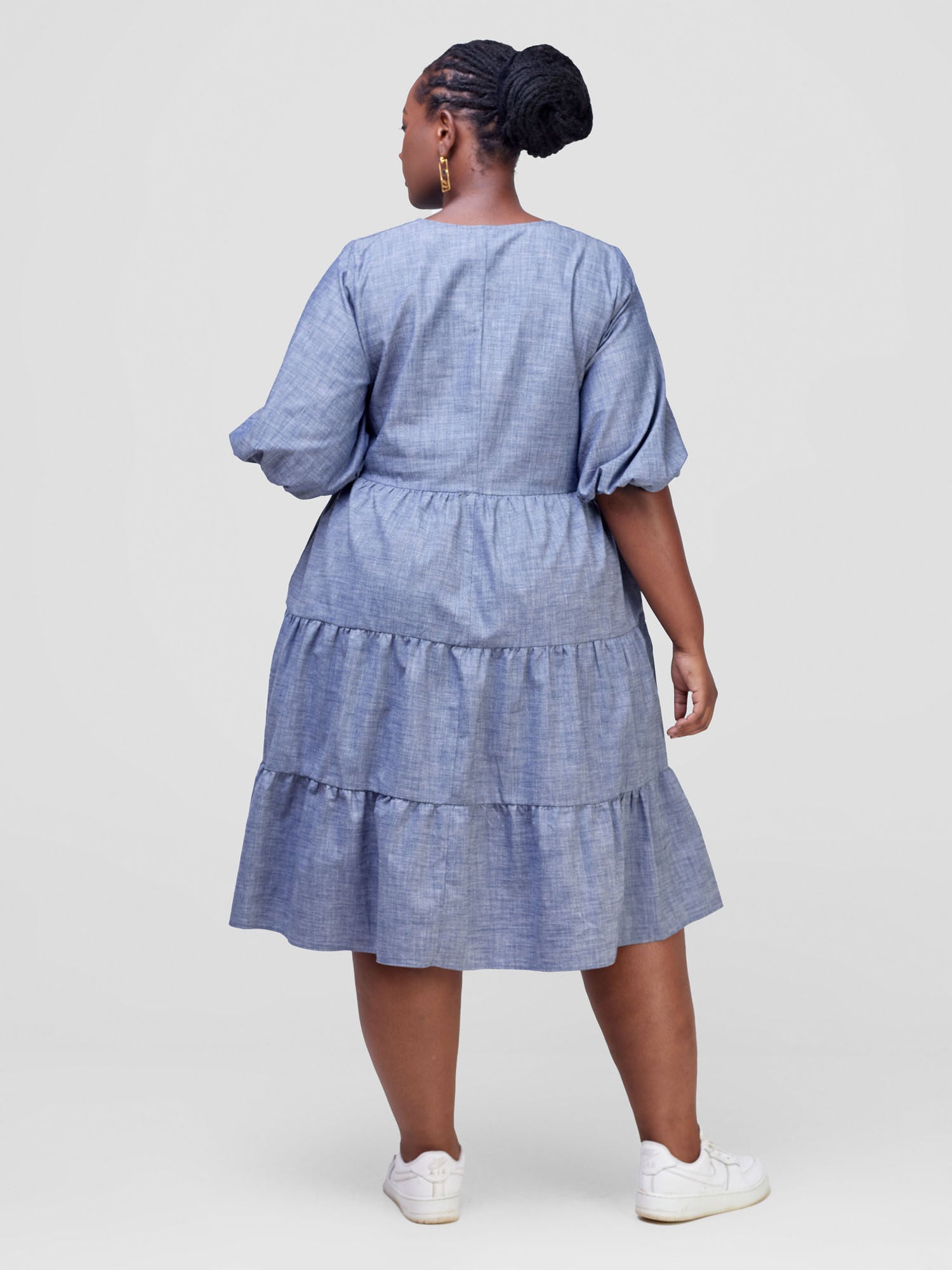 Safari Tawi Bishop Sleeve Tiered Dress - Denim Blue