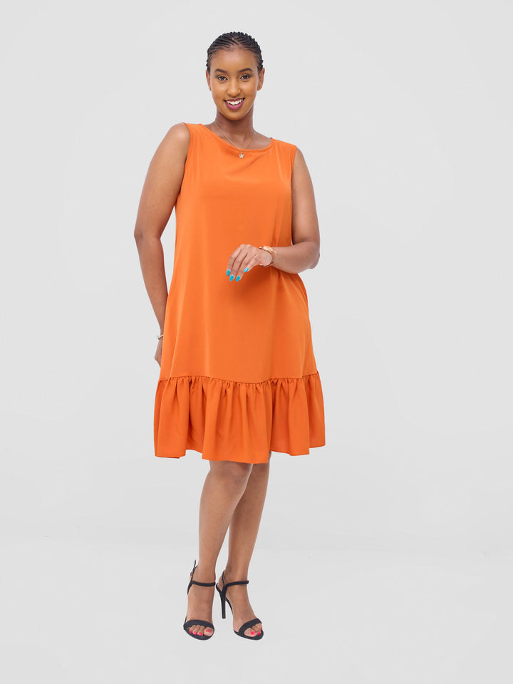 Vivo Dalia Sleeveless Gathered Tent Dress - Orange