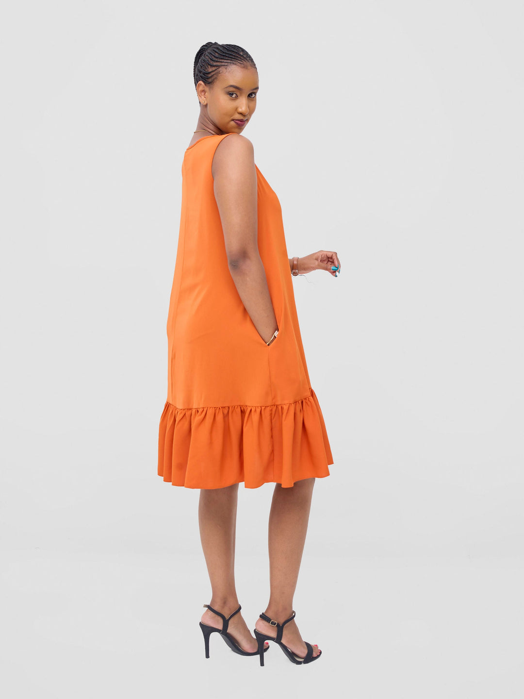 Vivo Dalia Sleeveless Gathered Tent Dress - Orange